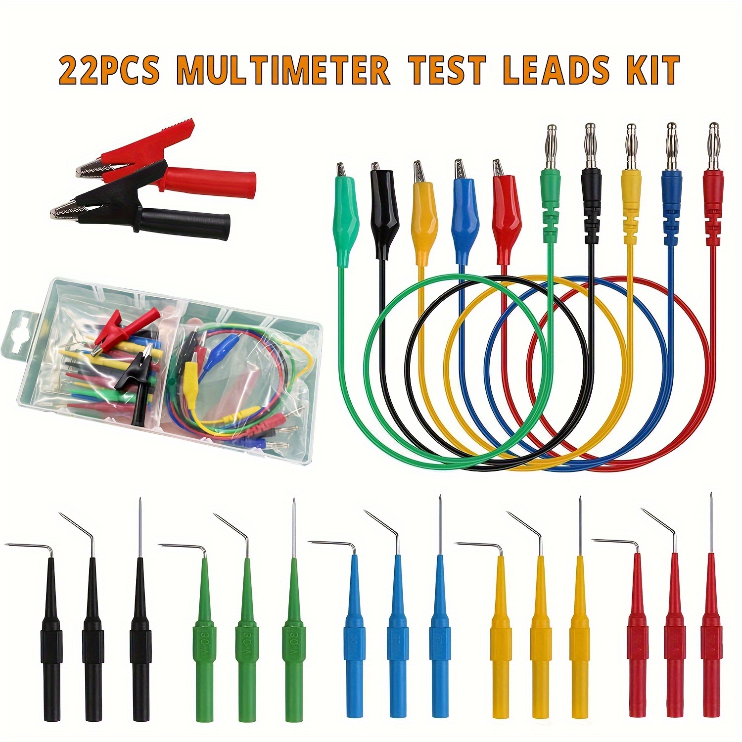 

22pcs Multimeter Test Lead Kit With Stainless Probe Pins, Uncharged, And Precise Electrical Measurement Tools