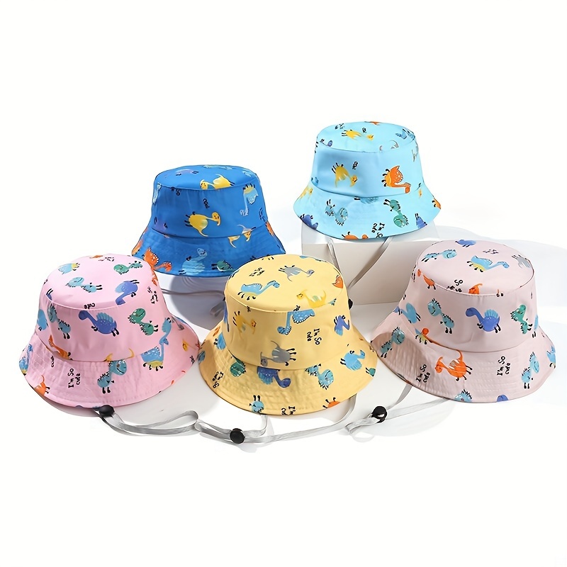 

1pc Kids Cute Cartoon Dinosaur Print Bucket Hat, Breathable Windproof Uv Protection Unisex Sun Hat, Baby Outdoor Accessory