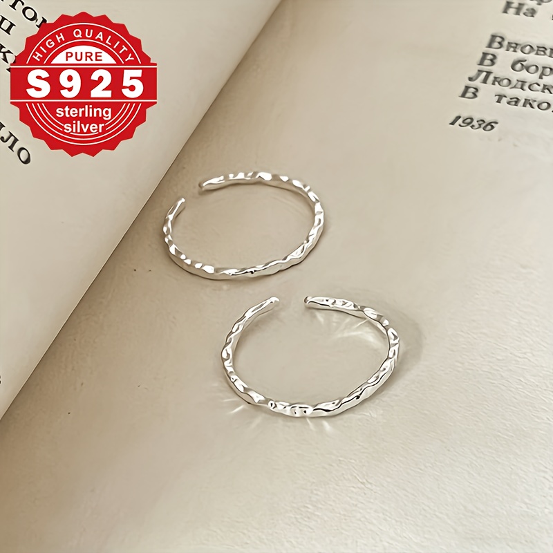 Women's S925 Silver Tinfoil Pattern Open Ring, Minimalist Design