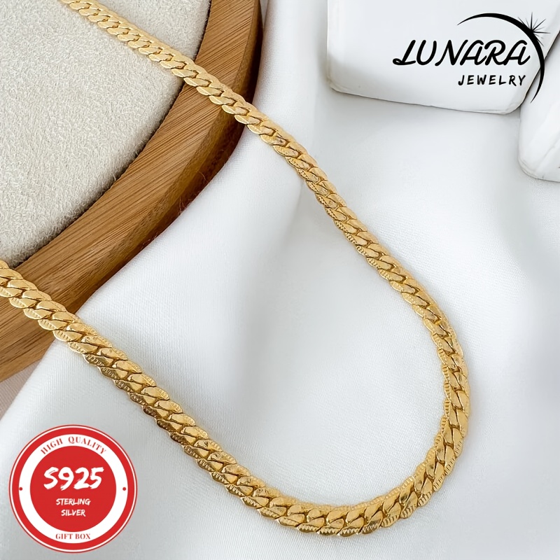 TEMU 18k Golden Plated Necklace, 925 Sterling Silver Necklace/bracelet, 4.5mm Cut Miami Cuban Chain For Men And Women, Cool Hip Hop Bracelet/necklace