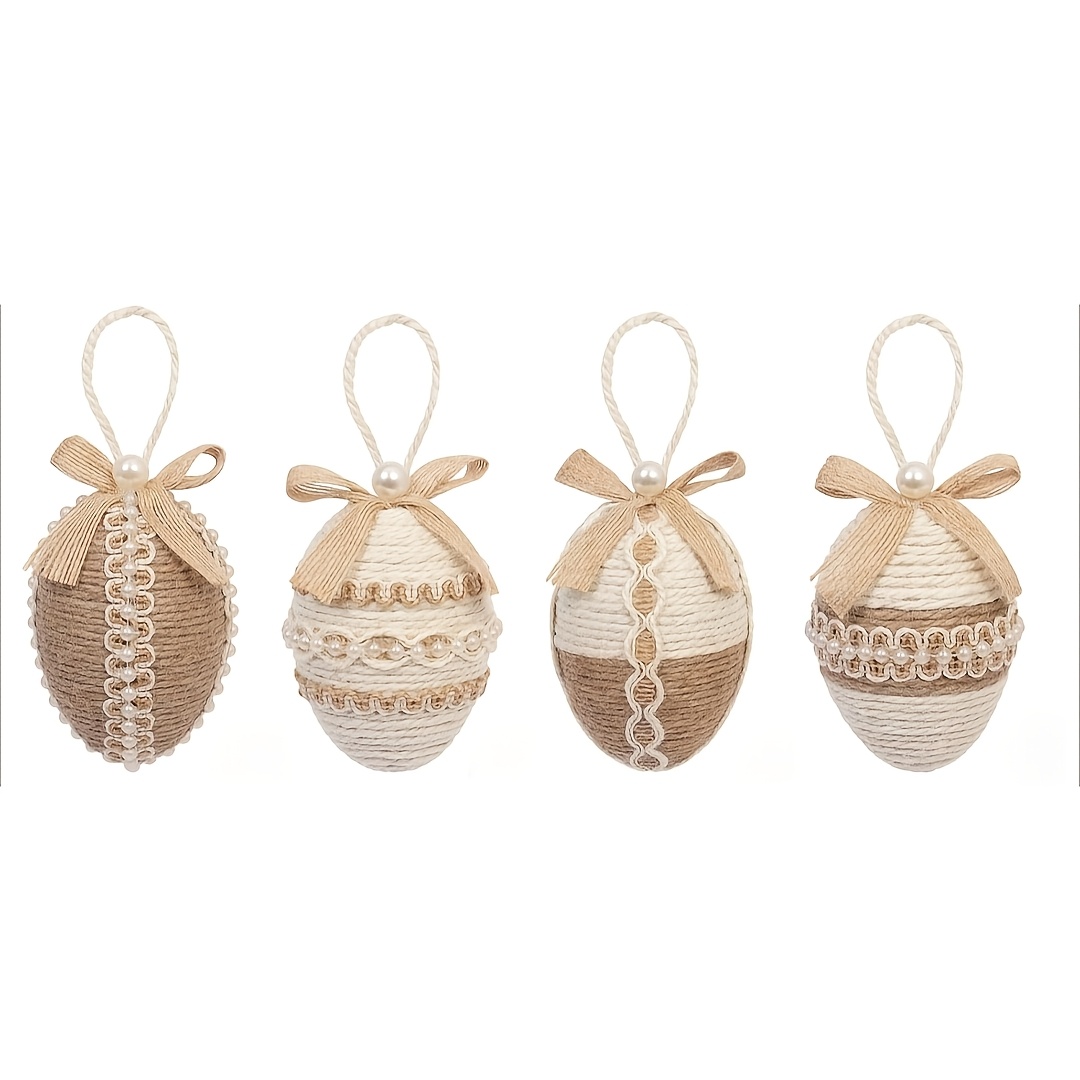 Image of 4 Handmade Bohemia Hanging Decor - Decorated With Pearls, Lace, And Bows, In And Brown Rustic Styles, Perfect As Centerpieces, Country Home Decor
