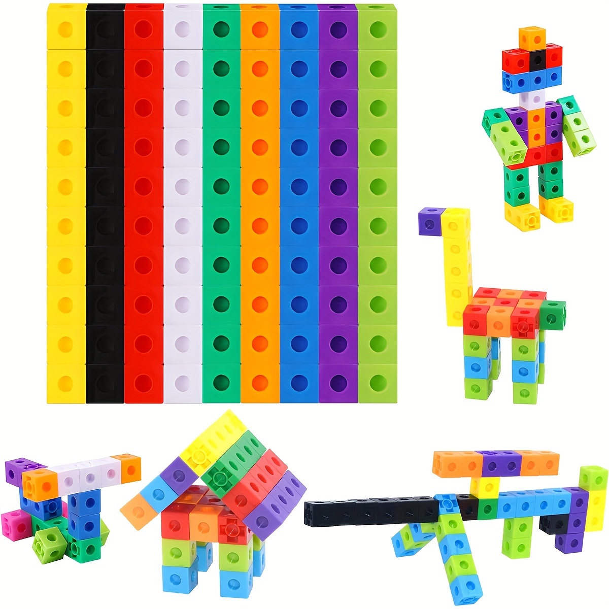 

90-piece Math Linking Cubes Set, Plastic Interlocking Counting Blocks For Early Math And Constructive Play, Stem Educational Toy For Preschool, Kindergarten, And Homeschool, Multi-colored