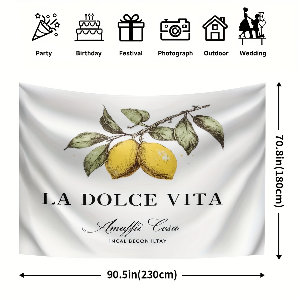 TEMU 1pc Party Banner - La Vita Backdrop With Lemon Branches, No Power Needed, Adhesive Strips - Lightweight Polyester Decor For Weddings, Birthdays,