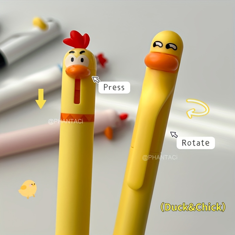 8pcs duck and chick gel pen creative duck rotate gel pen chick   pen 0 5mm black writing pen office supplies small gift Product details 6