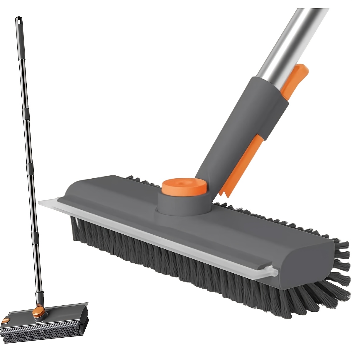 TEMU 2-in-1 Squeegee Stainless Steel Long Handle Scrub Brush, 180Â° Rotatable Dual-side V-shaped Bristle Bathroom Tile Cleaner, Corner Cleaning Tool