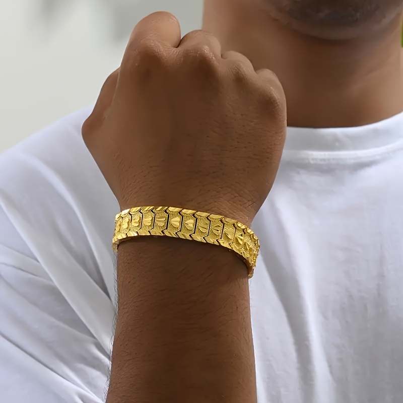 

1pc, 24k Gold Plated Handcrafted Bracelet, Funky Style, Copper Material, Non-tarnish, Unisex Jewelry For Ramadan