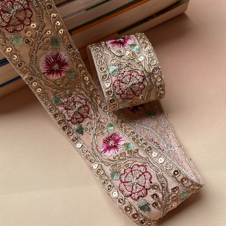 TEMU 1.5 Yards 4.2cm Wide Ethnic Style Lace Embroidered Sequin Trim Suitable For Clothing Additions Handbags Chinese Style Embroidery Lace
