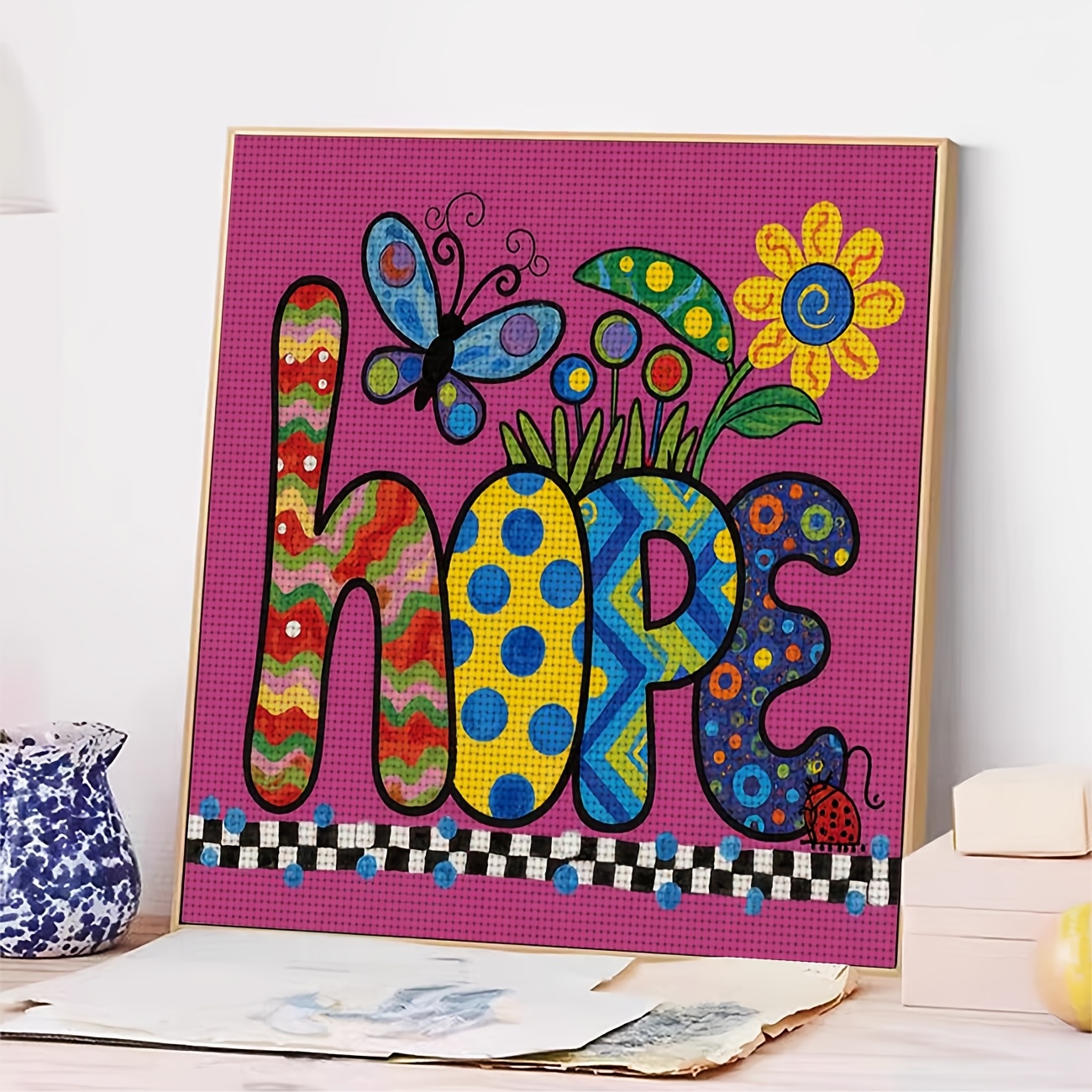 Cross-Stitch Print Kit, Colorful "Hope" Art Letters