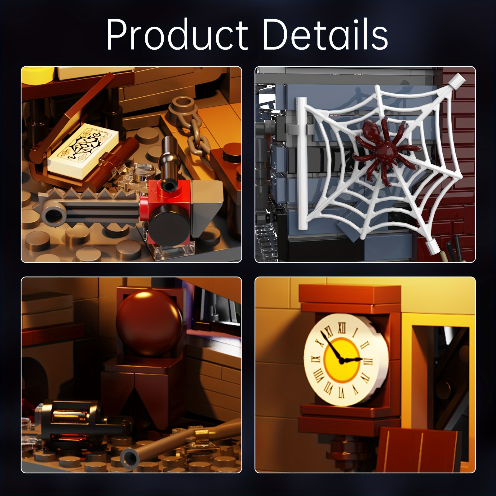 Halloween Popular Horror Movie House Vehicle Combo Block Set Home Decorations Handmade Building Kits ABS Durable Material Compatible With Brands Fan Adult Birthday, Holiday Best Gift 2 In 1 639pcs