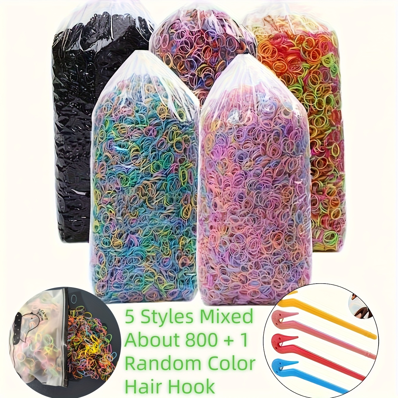 TEMU 800pcs Disposable Women's Colorful Rubber Hair Bands Bulk Pack -- Daily Wear And Quick Hairstyles, Comes With Hair Styling Tools