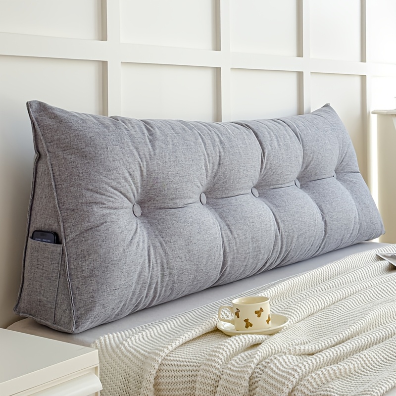 TEMU 1 coussin de lecture lin, grand coussin de de lit avec poche de rangement latérale, coussin de soutien rempli avec housse zippée amovible,