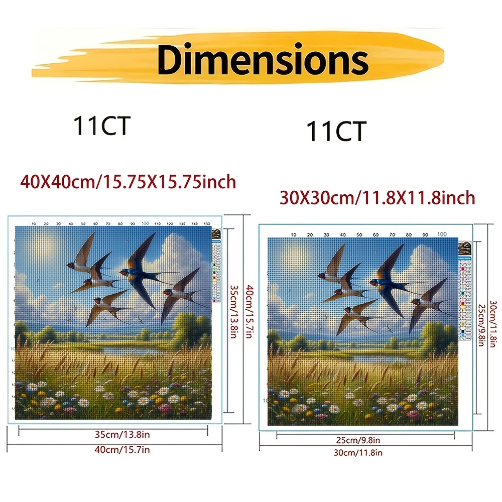 Complete Frameless Cross-Stitch Embroidery Kit, Swallows Soaring