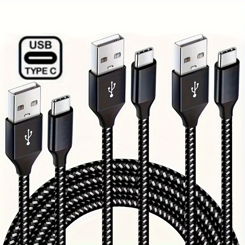 3pcs, USB Type-C Cable 1pc 10ft, 6ft, 3ft, Fast Charging 3A Rapid Charger Cable, Type C To A Cable Compatible With Samsung Galaxy S10 S9 S8 Plus, Nylon Braided Fast Charging Cable For Note 10 9 8, LG V50 V40 G8 G7.