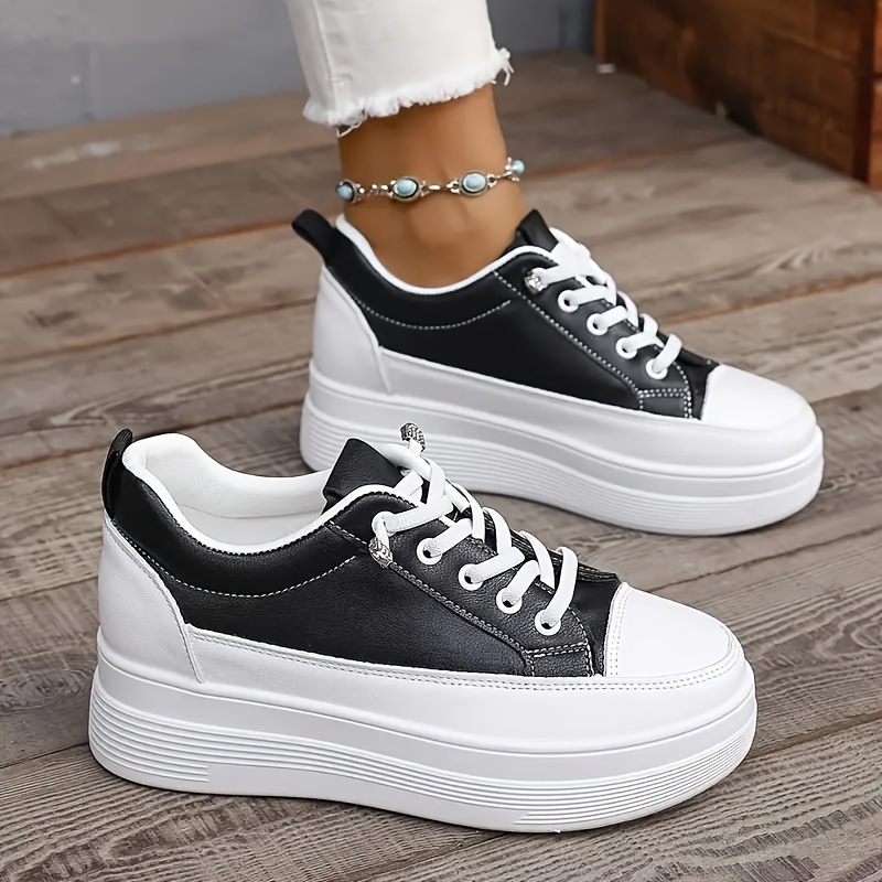 

Women's Contrast Color Wedge Sneakers, Casual Lace Up Heightening Skate Shoes, Fashion Low Top Walking Shoes