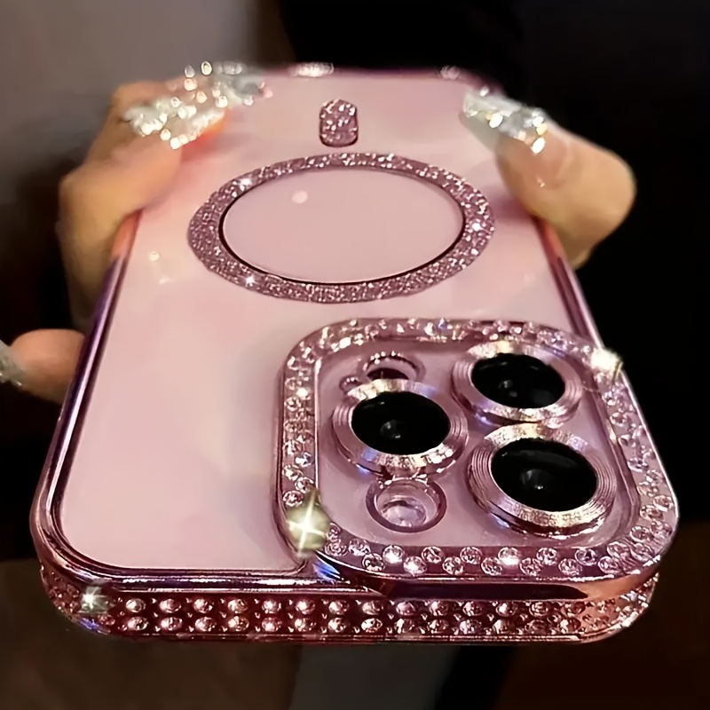 Image of Phone Case: 2pcs Set[1 Case+ 1 Privacy Screen Protector] Magnetic Phone Case With Rhinestones For Iphone 17 16 15 14 13 12 Pro Max New