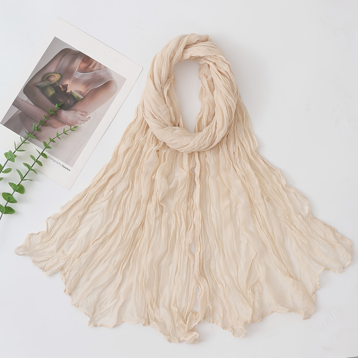 Image of Table Runner Tablecloth Napkin - Retro Solid Winter Pleated Scarf - Lightweight Pleated Neck Warmer Shawl, Versatile Solid Color Thin Pleated Neck Warmer Shawl