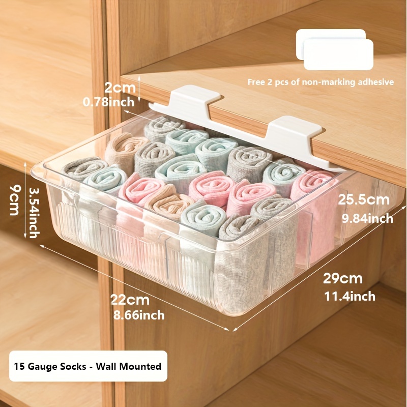 TEMU 15-compartment Hanging Underwear Organizer, Plastic Wall-mounted Storage Box For Socks And Drawers, -saving Transparent Closet Shelf Divider, -use Commercial Personal Hygiene Supplies