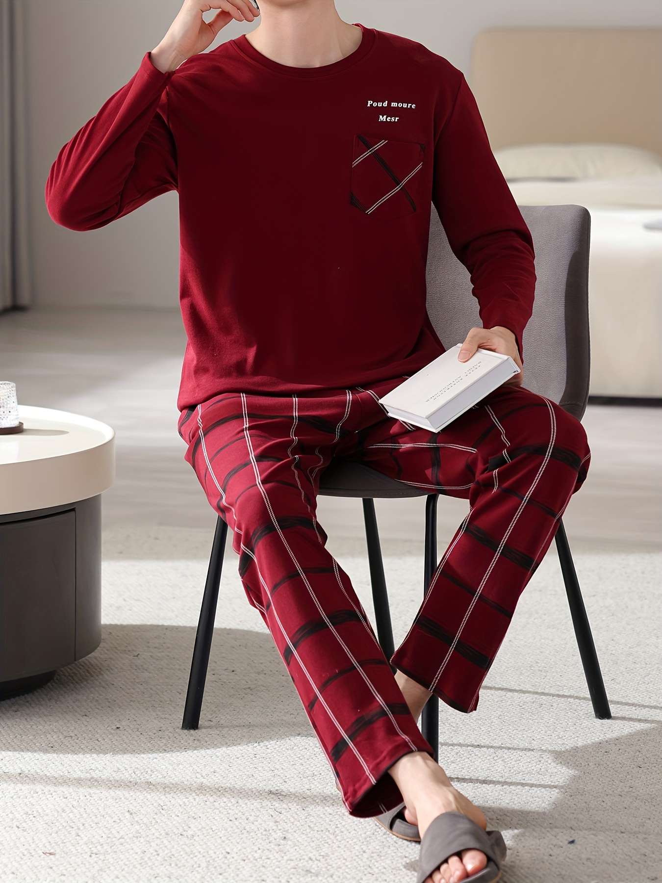 Red Men's Pure Cotton Pajamas Spring and Autumn Long Sleeve Birthday Year Christmas New Year Large Size Home Clothes Round Neck Casual Suit