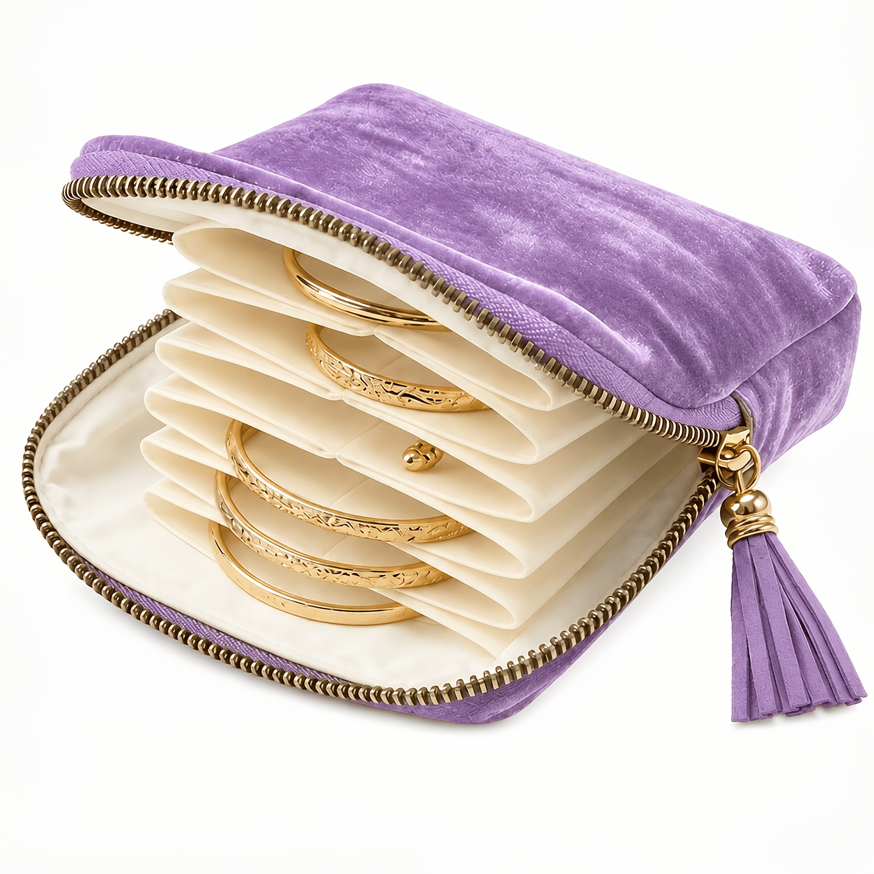 TEMU Pochette de voyage en velours pour bijoux, petite trousse portable à fermeture éclair, pochette de rangement -poussière pour bagues, boucles