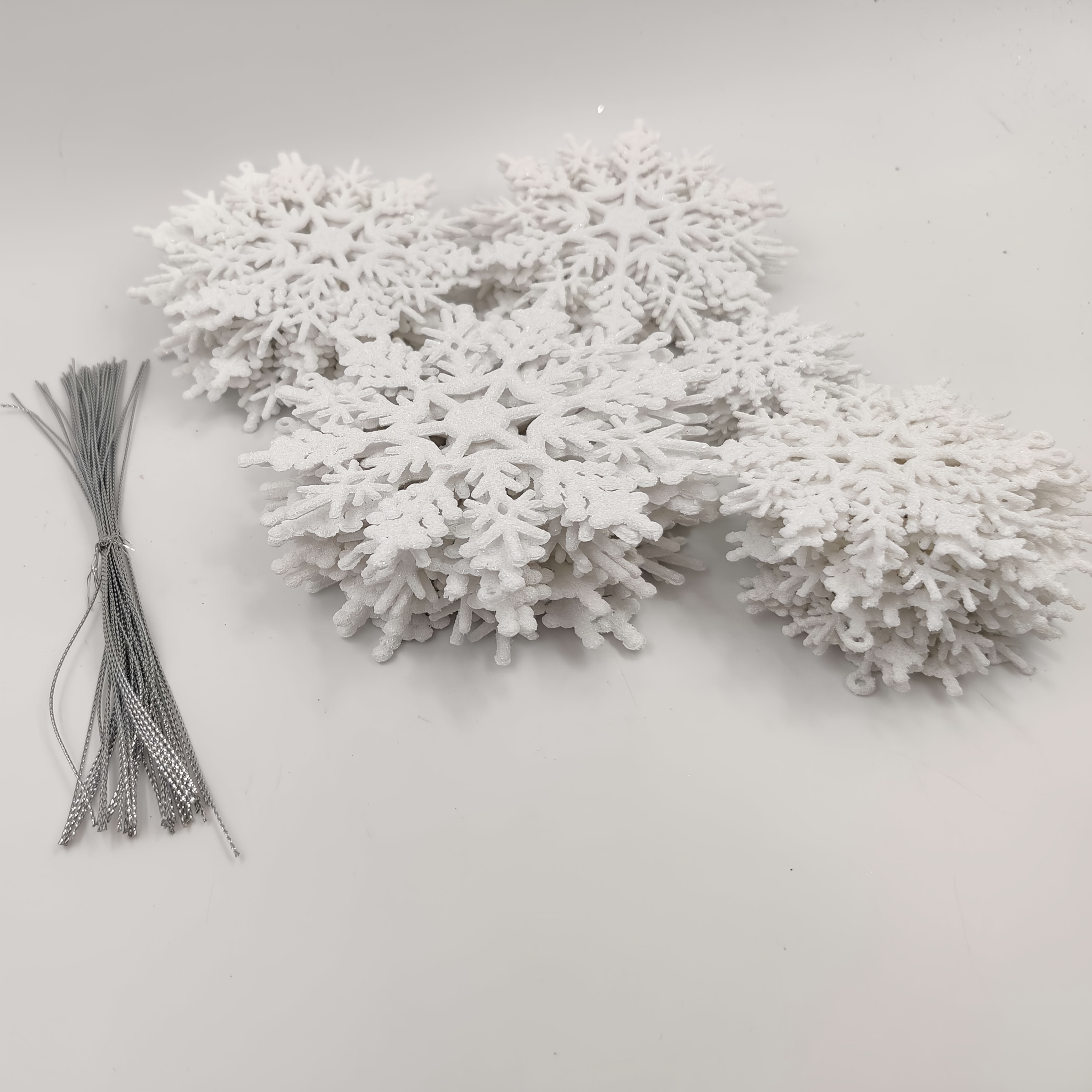 Image of 56pcs Sparkling Glitter Snowflake Ornaments - Ideal For Christmas Decor - Intricate Snowflake Design, Detailed , Holiday Decorations, Pendants, Drops & Finials