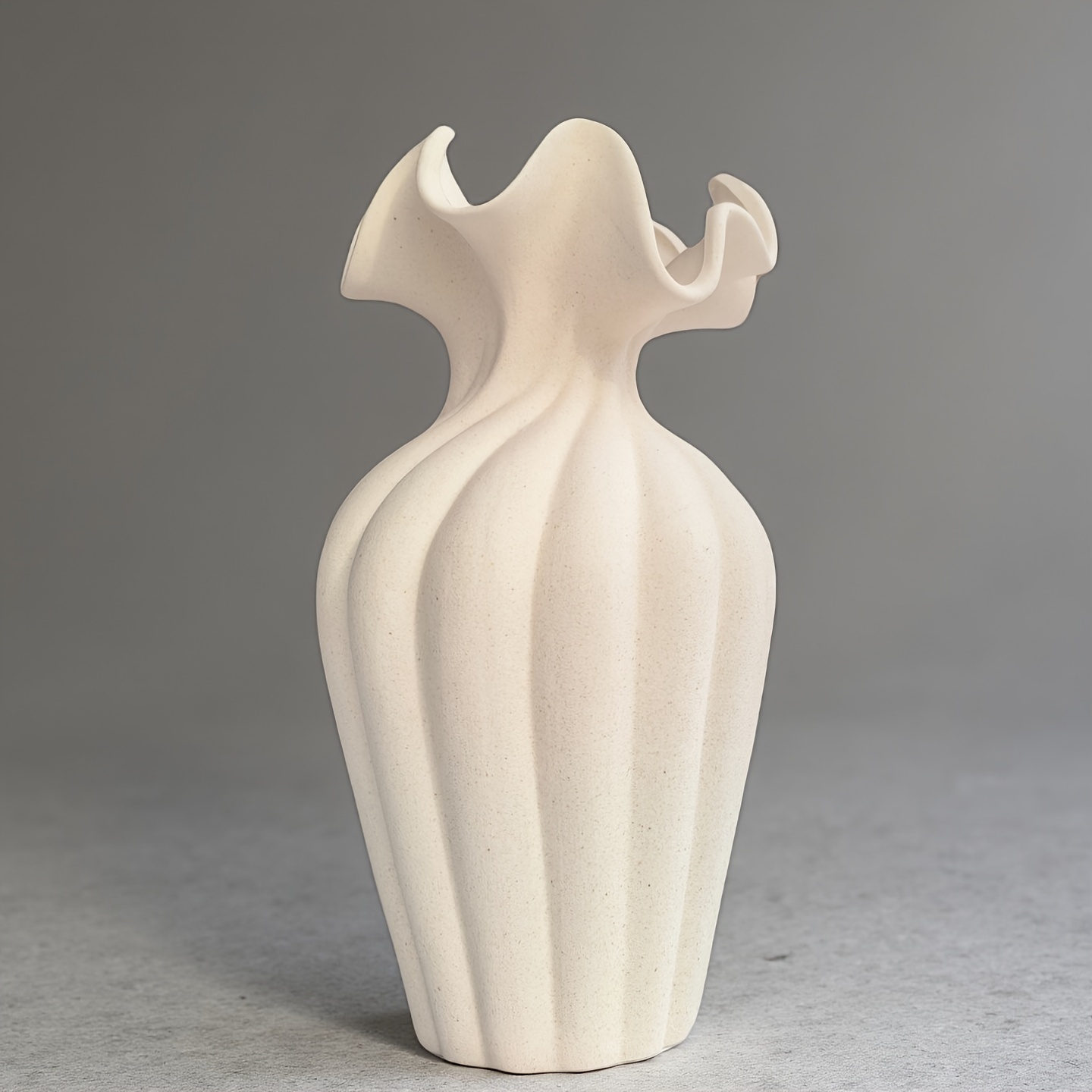 Image of A Handcrafted Ceramic Vase Measuring In Height, Featuring A Unique Shape And Special Fluid Lines That Very Natural. An For Flower Arrangements And Decoration, Suitable For Home Decor