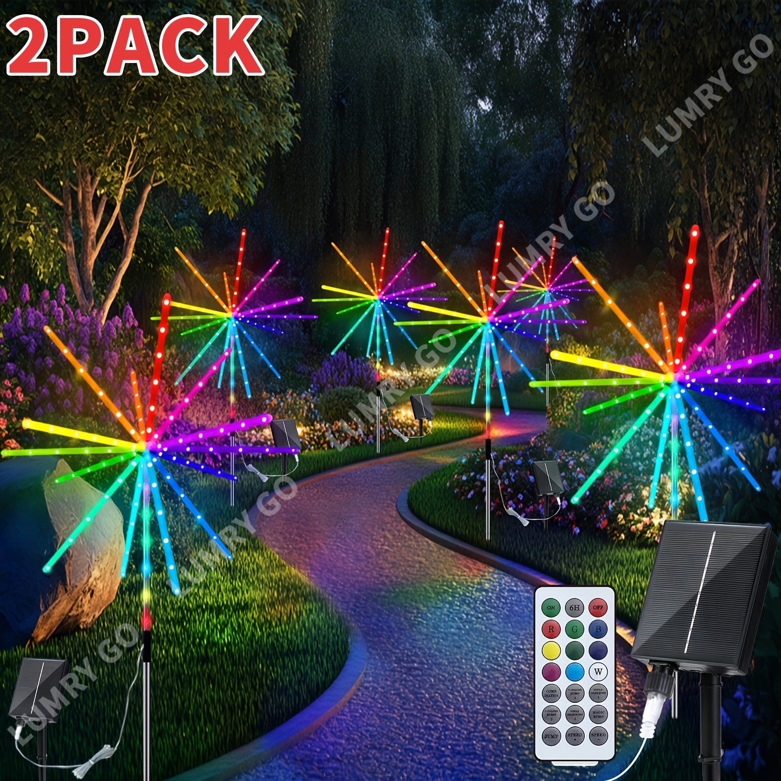 TEMU 2pcs Pack Solar Ground Firework Lights Fairy Lights Explosion Lights Star String 228led Meteor Lights Solar Powered 0 Electricity Fee All Year