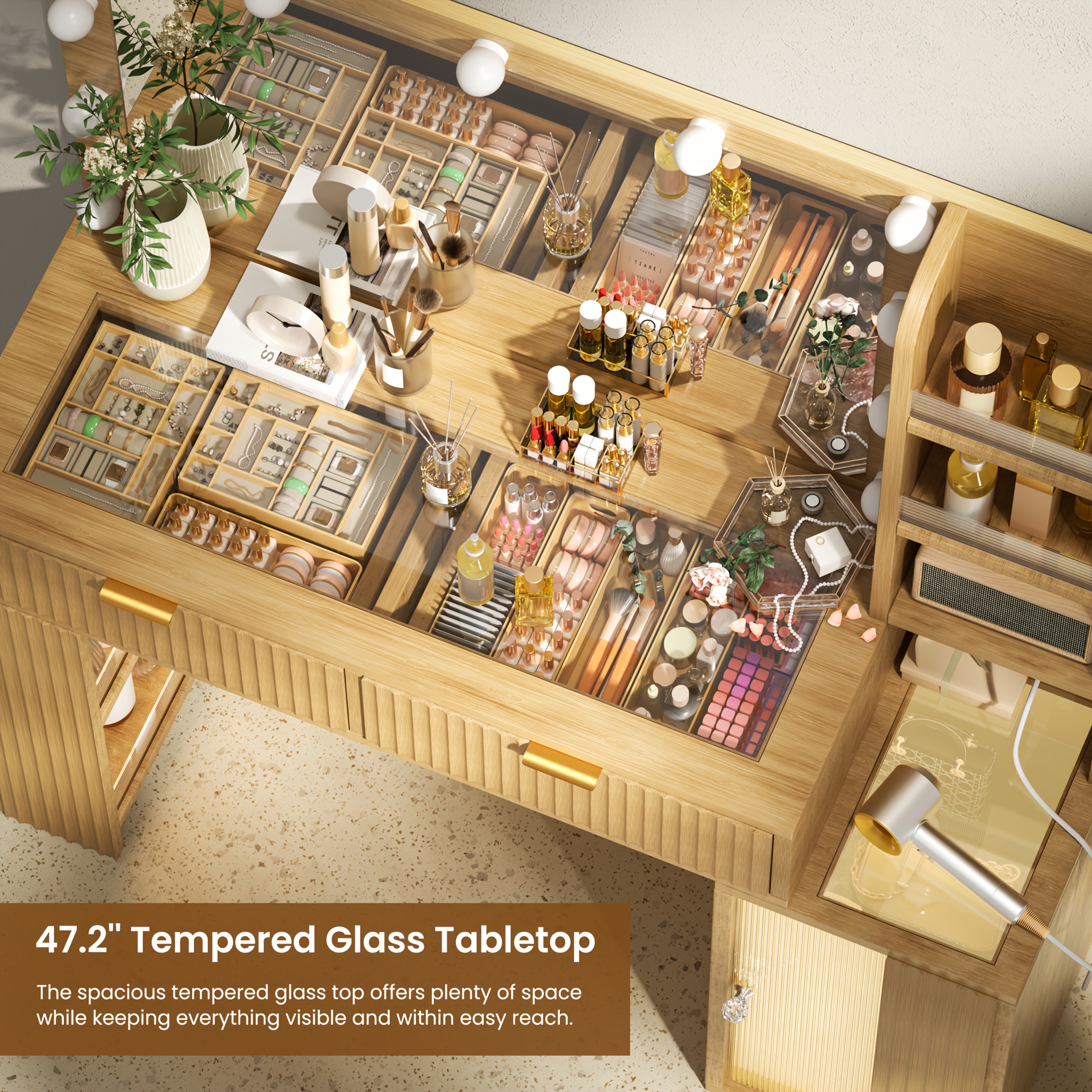 Hollywood Style Makeup Vanity Desk with Large 37