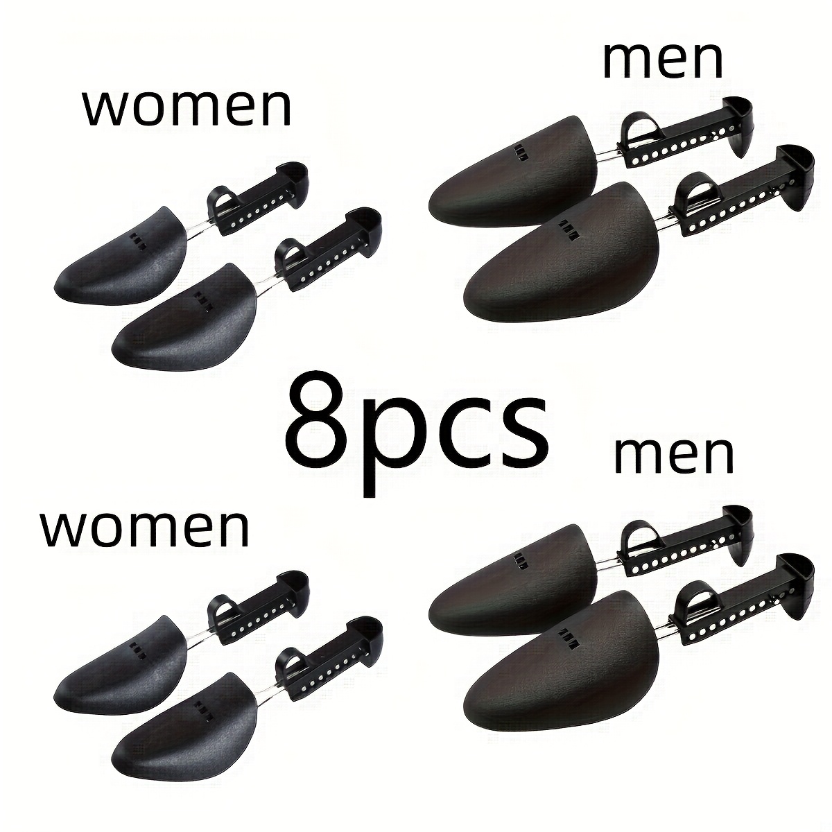 

8pcs Set Adjustable Black Shoe Stretchers For Couples - Anti-wrinkle, Fits High Heels & Shoes