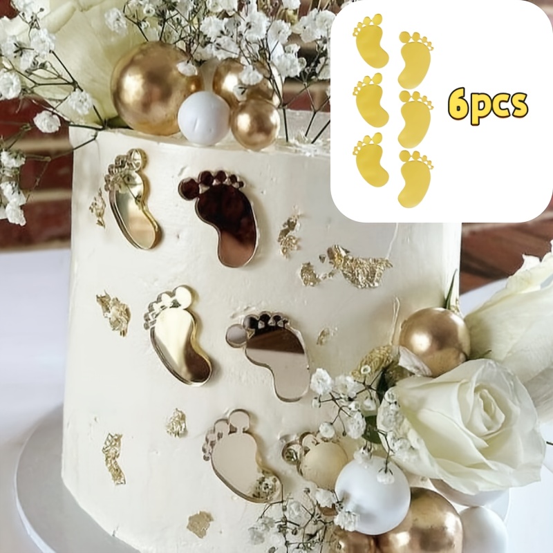 Image of 6pcs/7pcs/12pcs/13pcs Baby Shower Cake Toppers - Acrylic Baby Feet Decor For Gender Reveal & 1st Birthday Parties (golden), Halloween, Christmas