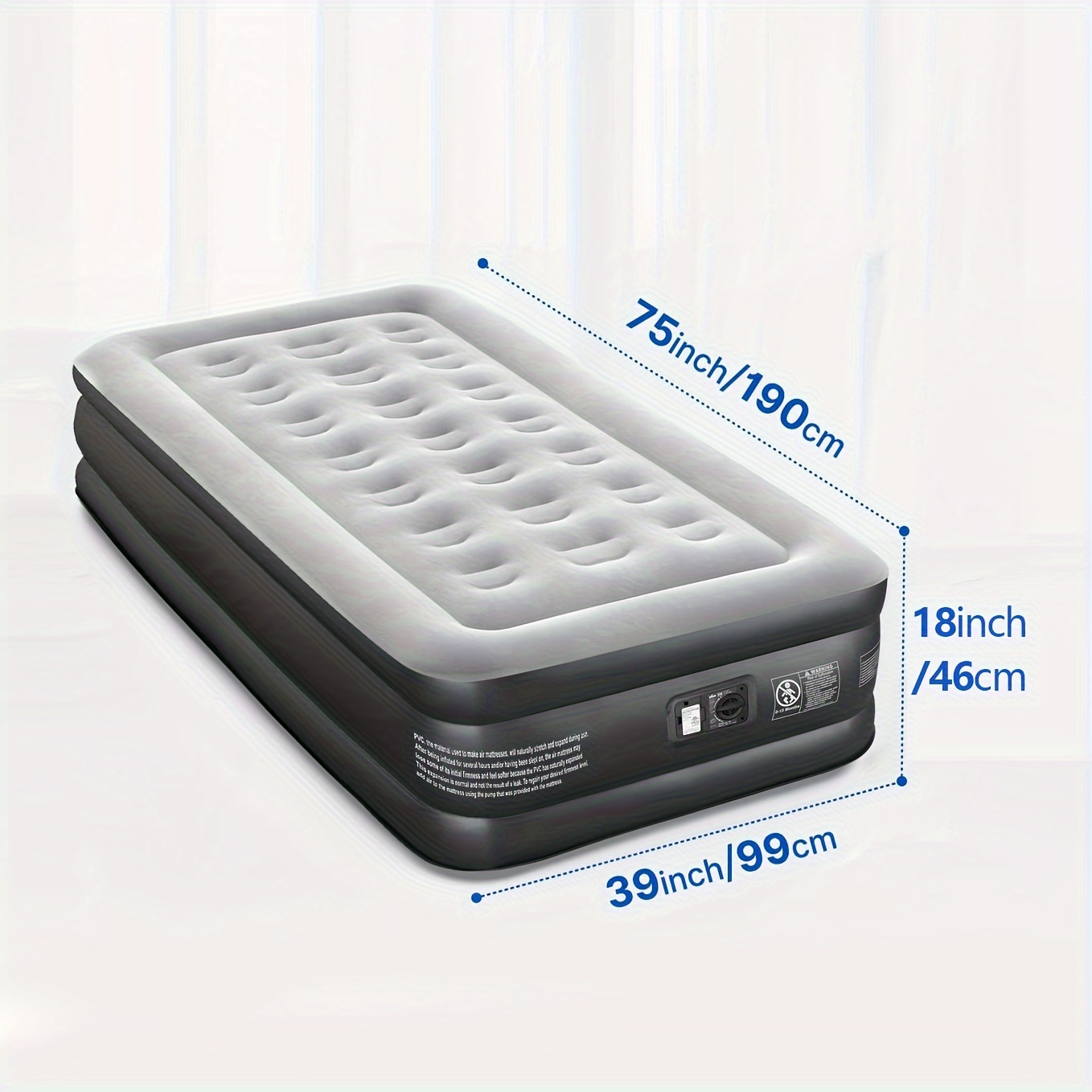 TEMU Outdoor Air Mattress 18" Twin Size Air Mattress, Blow Up Mattress Twin With Built In Pump, Inflatable Flocked Surface For Home Guest, Portable Camping 75x39x18 In