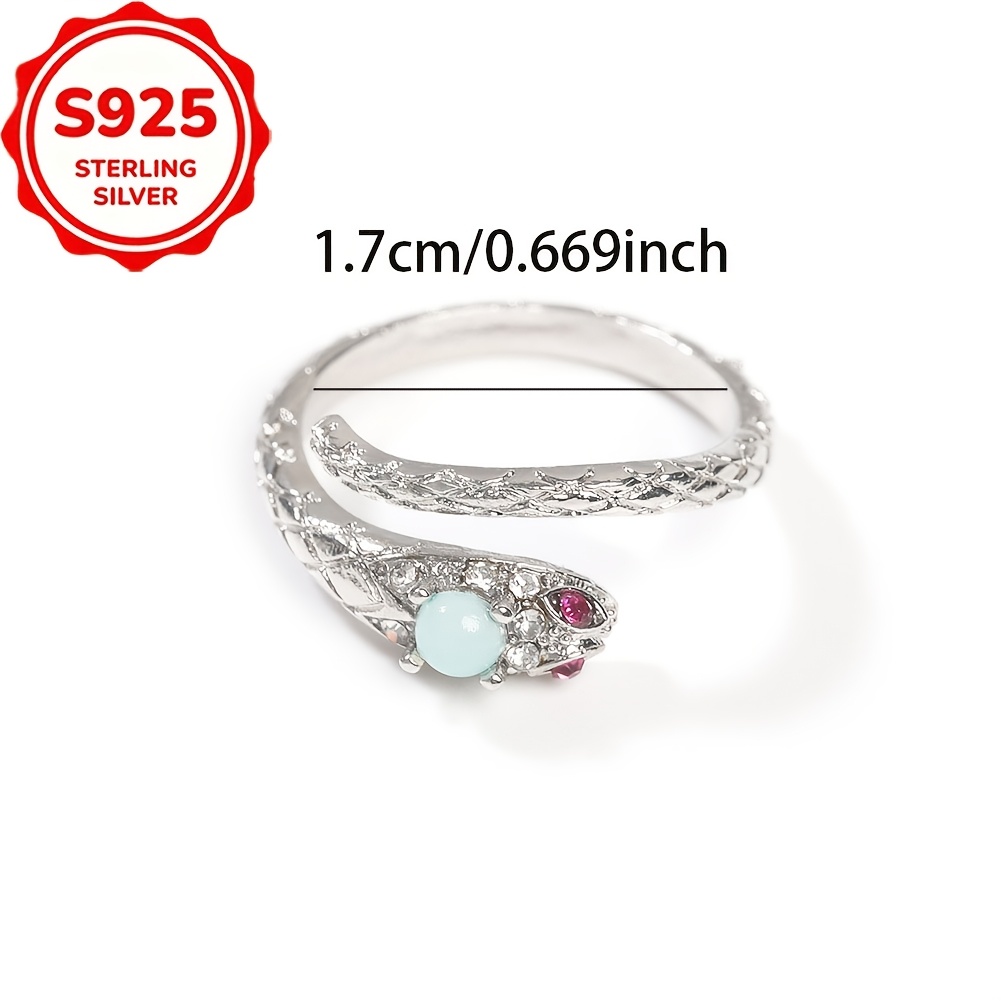Women's S925 Silver Open Ring with Blue Resin Serpent Design, Elegant