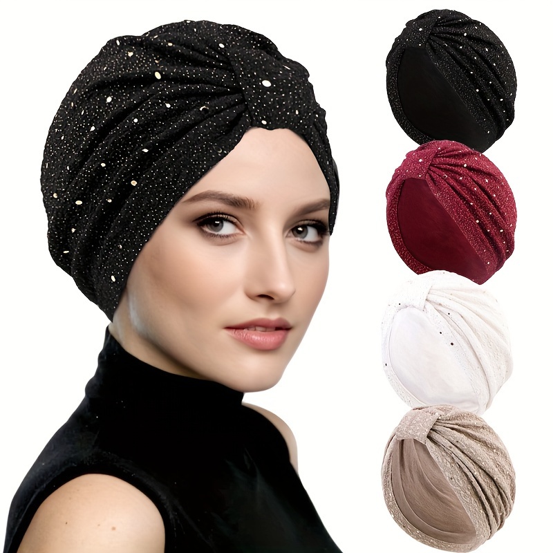 2pcs sequin crinkled fabric knotted headscarf hat muslim turban hat middle eastern headscarf