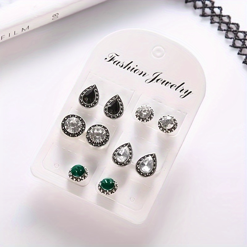 

5 Pairs Dazzling Faux Gemstone Crystal Inlaid Stud Earrings Set For Women - Hypoallergenic, Nickel-free, Shiny, Crystal Accented, Versatile For Everyday Wear - Ideal For Any Occasion, Great Gift Idea