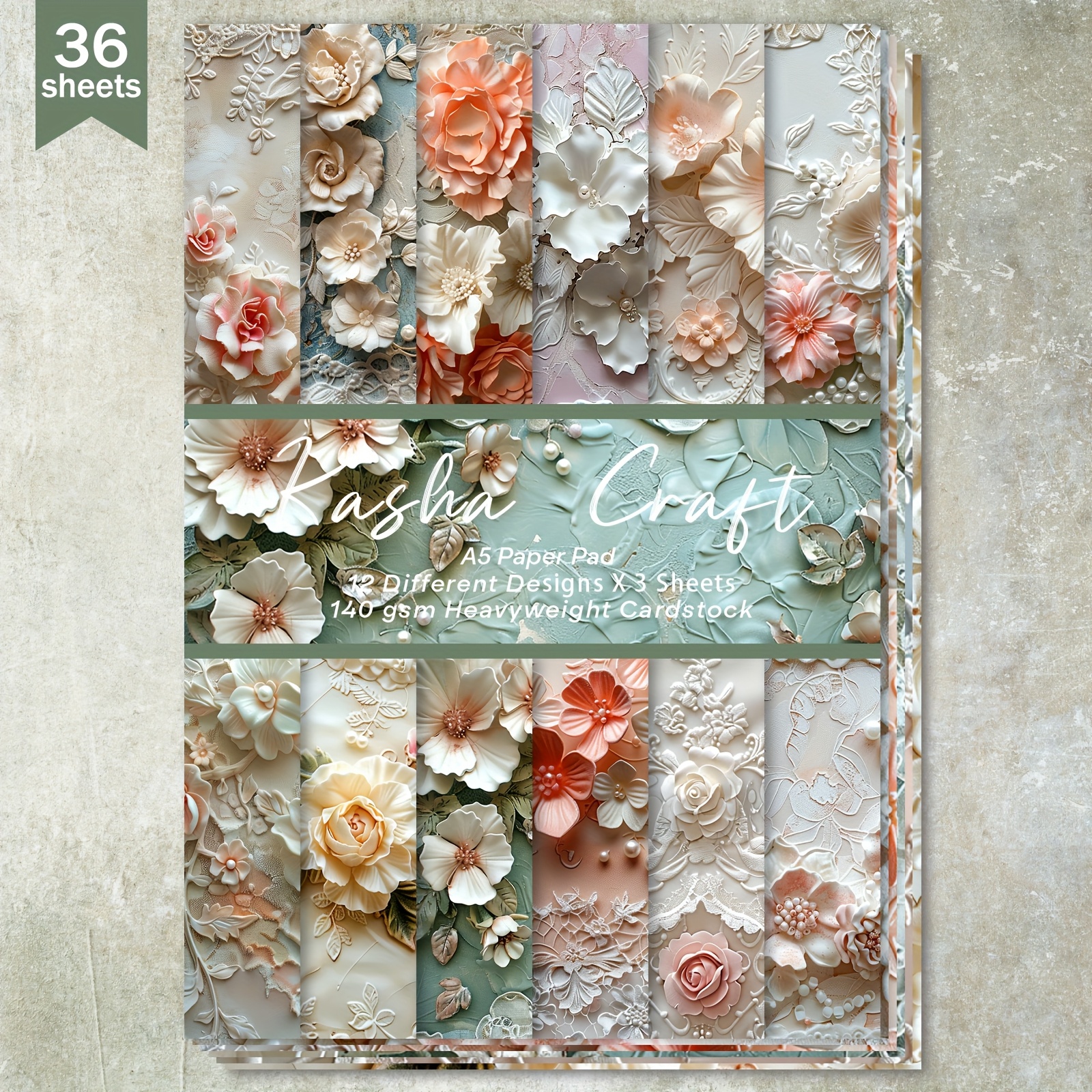 

36 Sheets A5 (simple And Beautiful Lace Floral Background) Thin Paper, Suitable For Bullet Diary, Trash Magazine, Greeting Card Background, Photo Album And Handicrafts