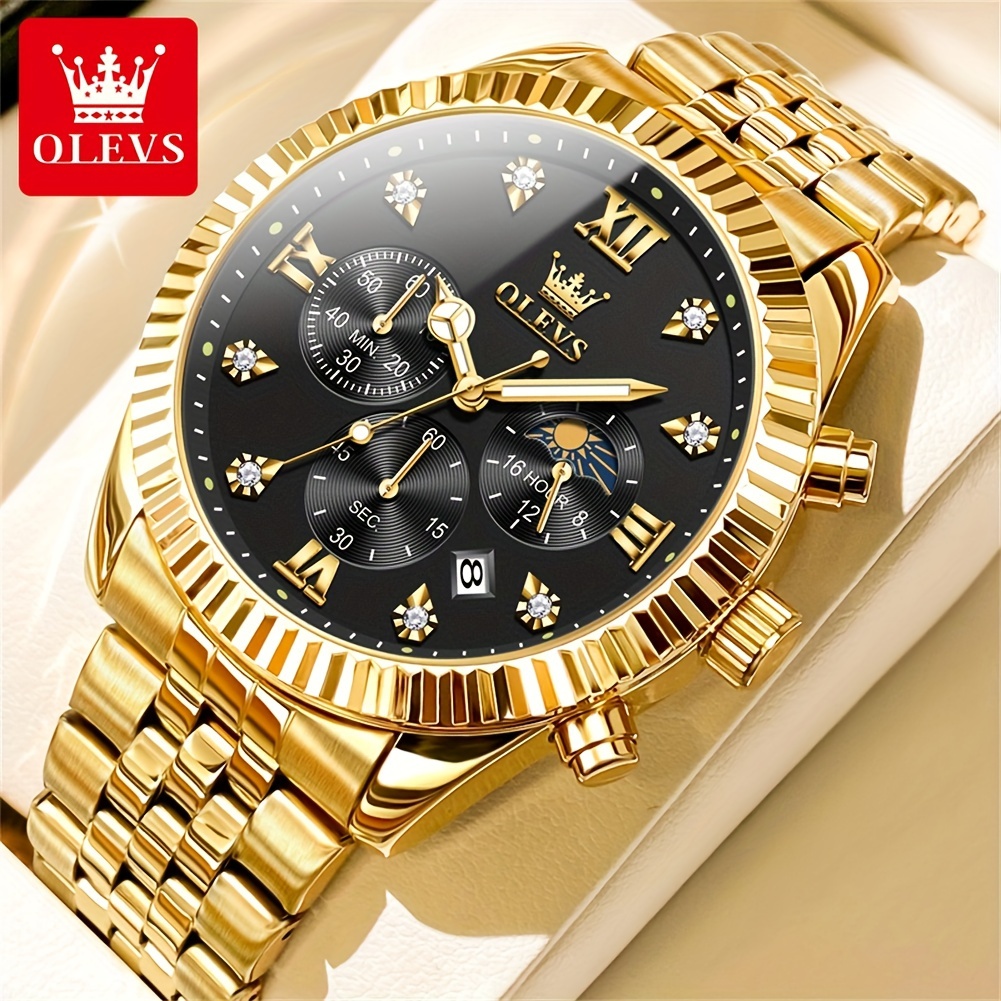 

Olevs Mens Watches Chronograph Business Dress Quartz Stainless Steel Waterproof Luminous Date Wrist Watch Relojes Para Hombre Black/green/white/gold Dial