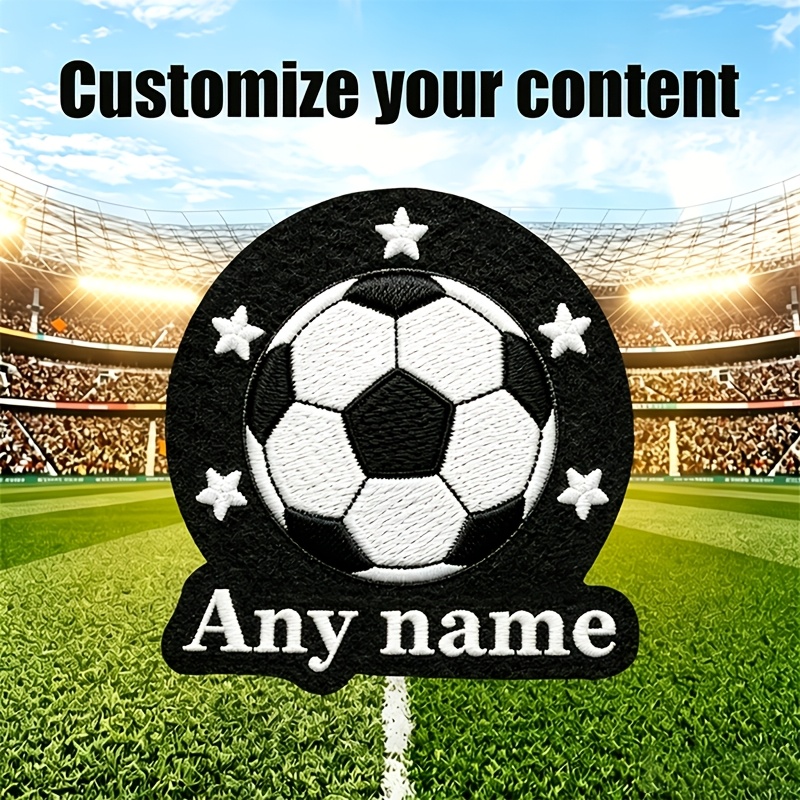 TEMU Football Themed Custom Embroidered Name Patch, Stylish Iron On & Sew On Decorative Badge, Vibrant Kawaii Soccer Sports Applique Patch, Hot Melt