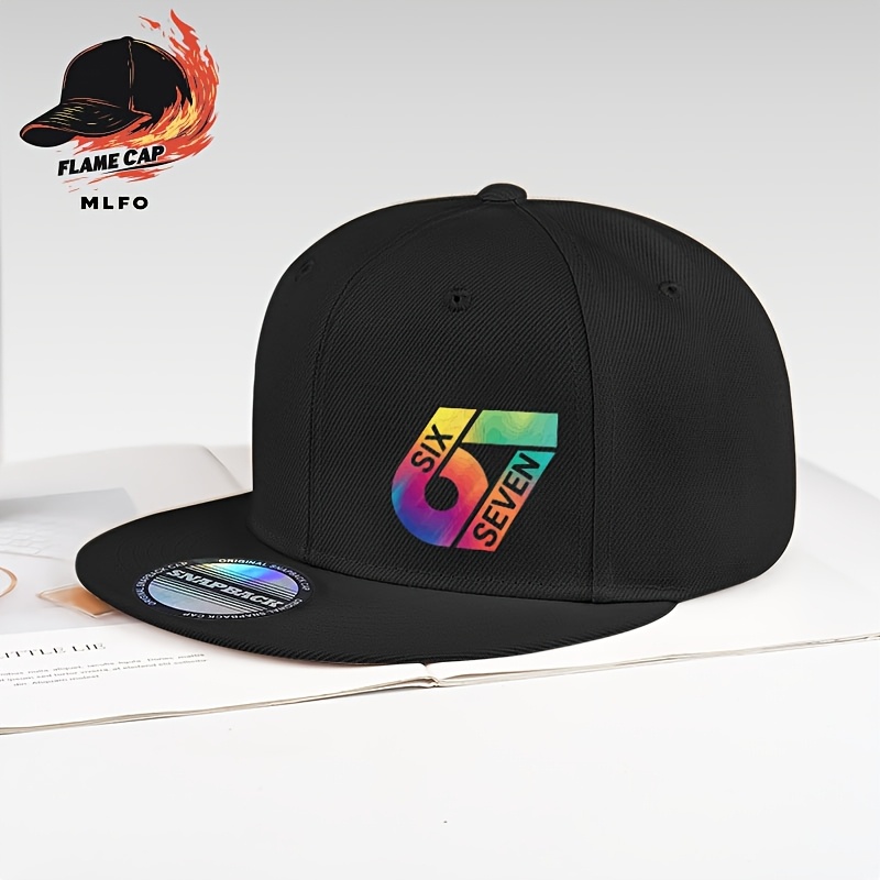 Image of Rainbow Graffiti 67 Flat Brim Adjustable Hip-hop Baseball Cap, Classic And Fashionable Street Style. Perfect For Daily Wear, Rap Parties, Travel Vacations, And Outdoor Sports. Student Cap, Youth Cap.