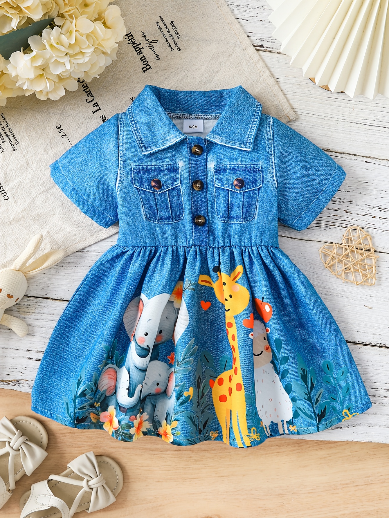 baby denim dress Toddler & Puff-Sleeve Bow by Gap Dark Wash Size 5 YRS Girl Pattern Embroidered Toddler summer denim dress