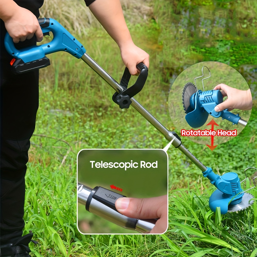 

[ergonomic] Cordless Electric Lawn Mower With Telescopic Handle, 1500mah Rechargeable Battery, Multi-blade Design For Cutting, Adjustable Head For All , Quiet - Ideal For Garden And Complex , Tomshoo