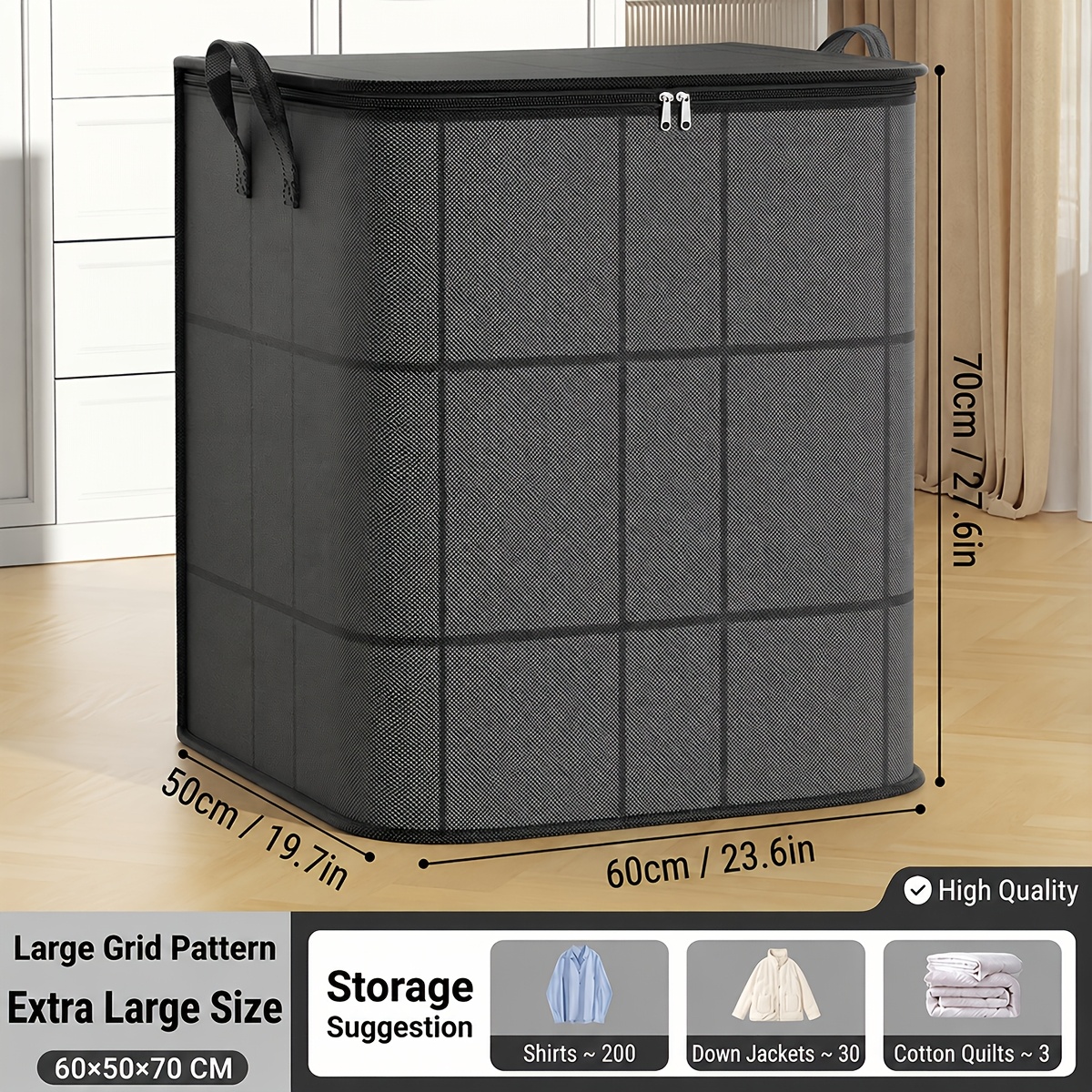 TEMU Schwarze faltbare Schrankaufbewahrungsbox, stapelbare Aufbewahrungsbox mit großem Fassungsvermögen, platzsparende Quilt-Aufbewahrungsbox,
