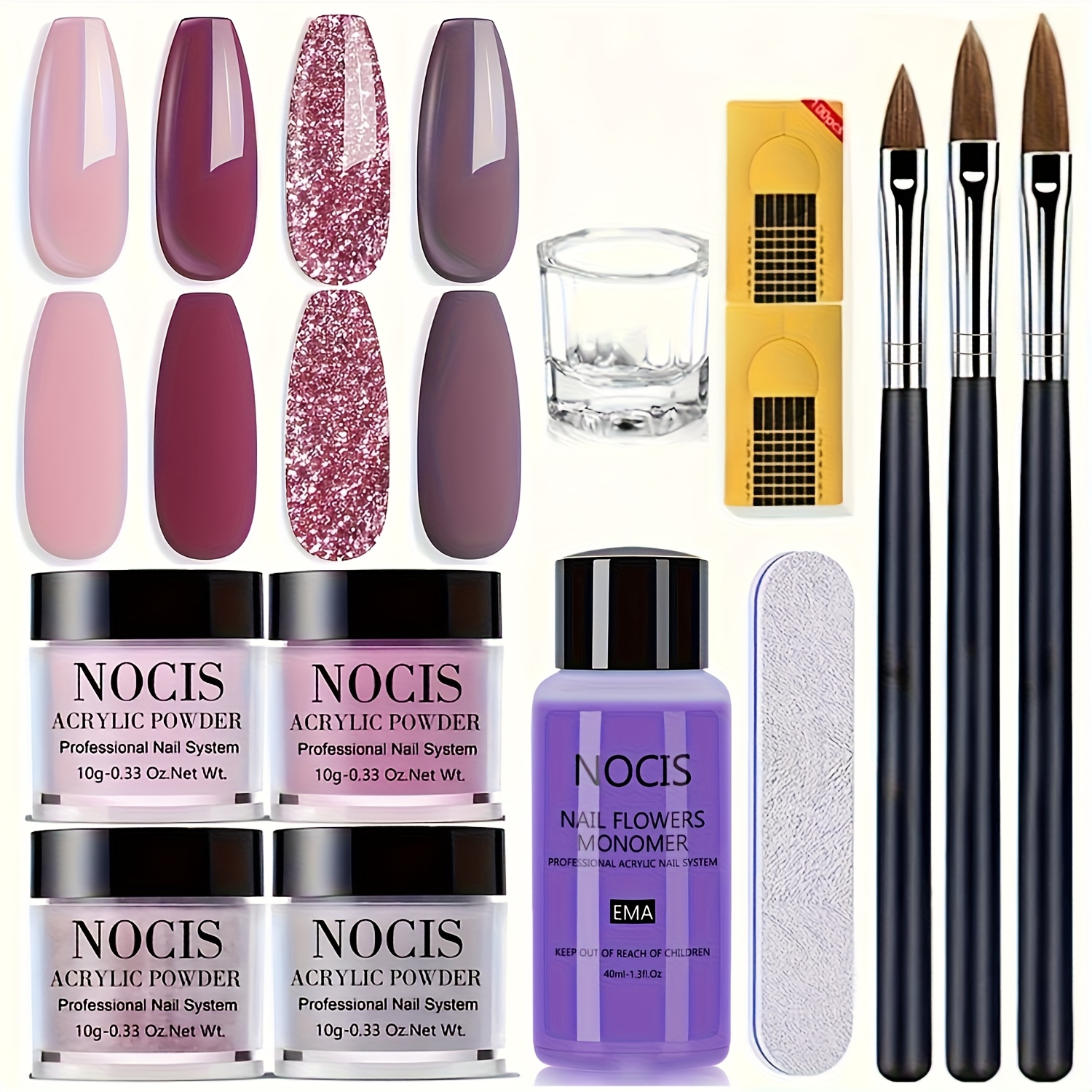 Image of Complete Acrylic Nail Kit, The Kit For Extensions, French , And Detailed Carvings In Elegant Purple And Hues - Effortless Salon-, No Lamp Required