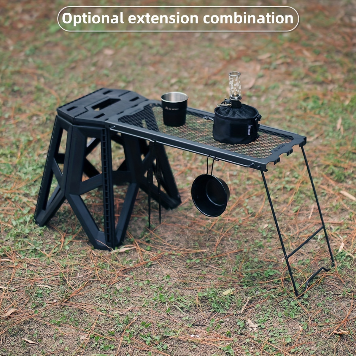 

Outdoor Multi-functional Folding Table Mesh Table Stool Side Hanging Table Camping Portable Wrought Iron Storage Rack