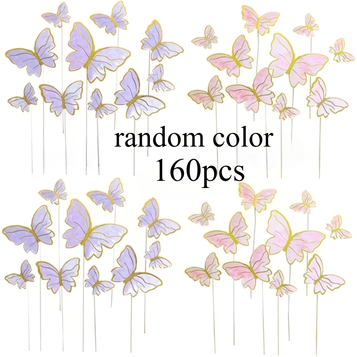 TEMU 160pcs Watercolor Cake Toppers, Assorted Size Cupcake Picks, Elegant 3d Cake Deconratios For Birthday Wedding Bridal Shower Fairy Themed Party