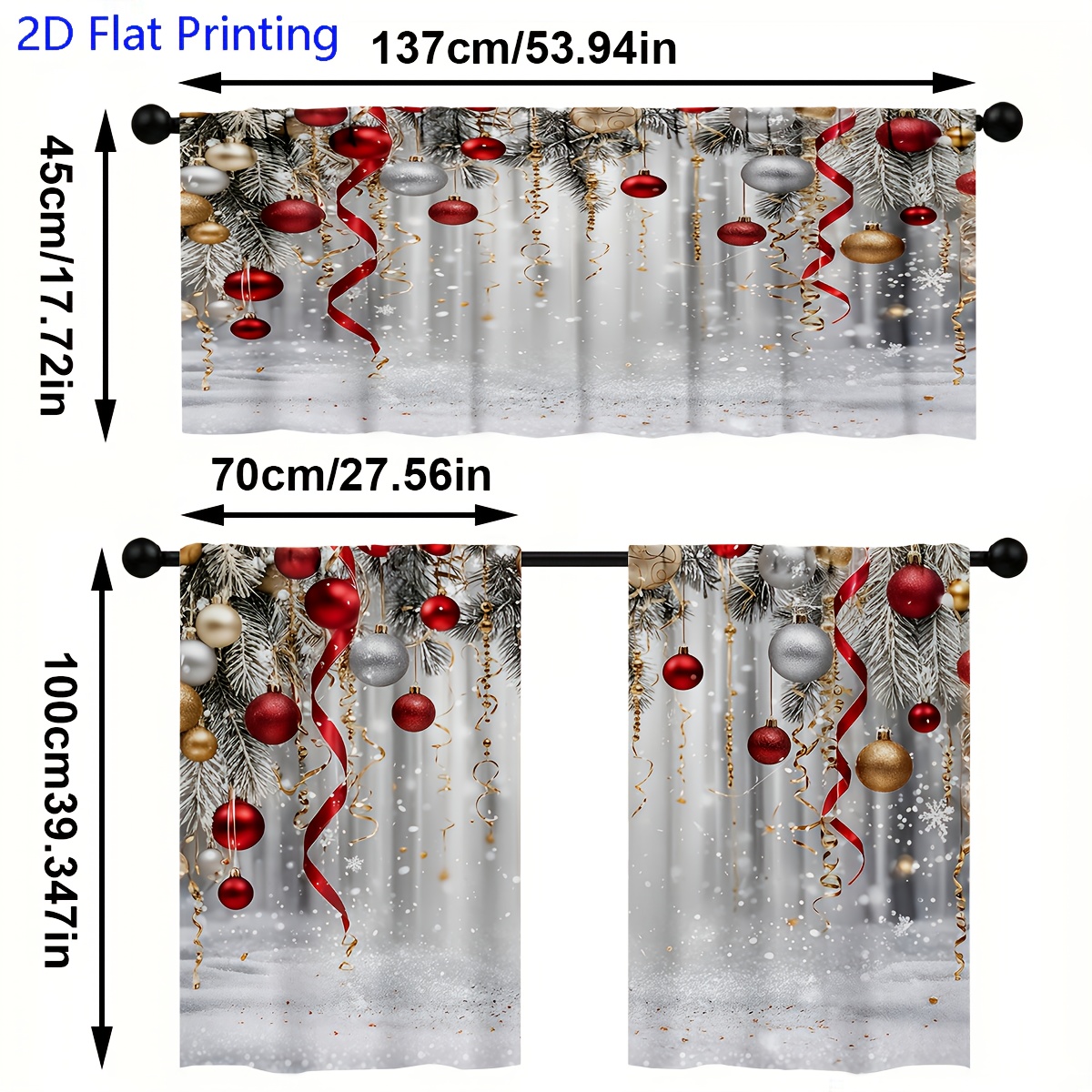 TEMU 2d Flat, 3pcs 2d Flat Printing Kitchen Curtain Sets, Palm Pattern Printed Curtains Set, Rod Pocket Valance Curtain Tier, Window For Kitchen , Home Decor, 2d Flat