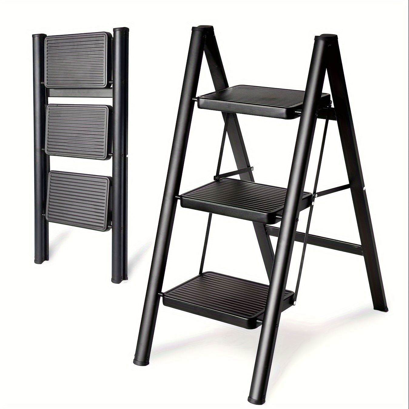 Escalera plegable de 3 escalones de madera de aluminio para cocina, pedal  antideslizante, escaleras de armario ligeras portátiles para adultos en