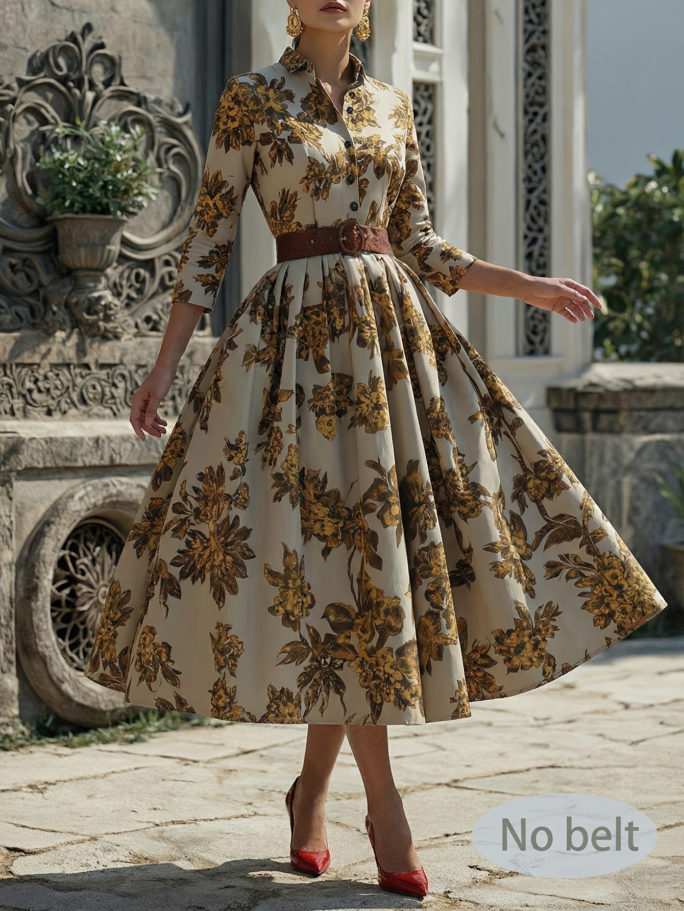 2026 summer vintage floral print long sleeve high - Temu Kuwait