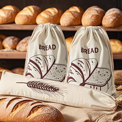reusable heavy duty bread storage bag cotton with closure wide mouth design for loaves pastries bread keeper for pantry bakeries kitchens