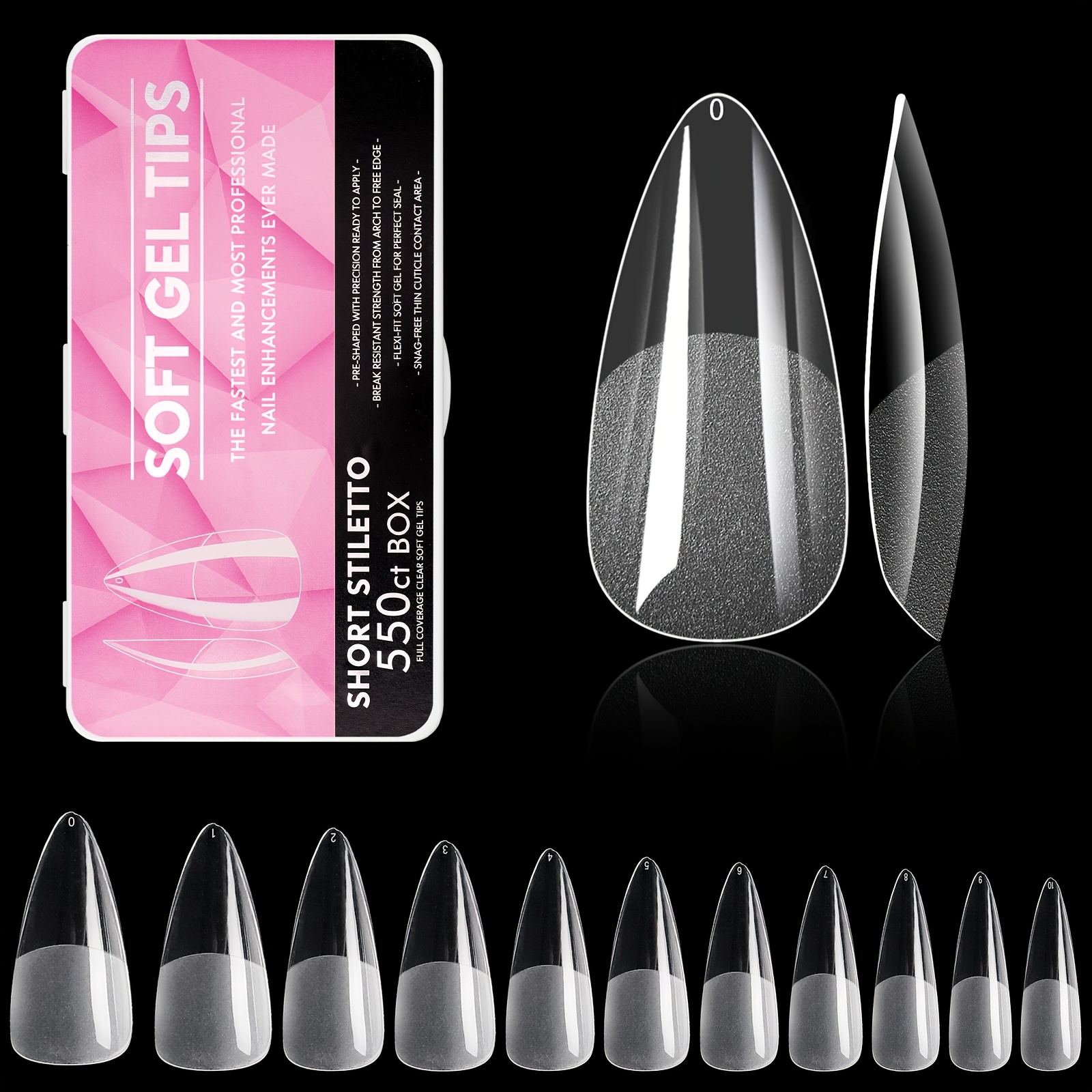 TEMU 400pcs/550pcs Misscheering Soft Gel Nail Tips Suitable For Diy Nail Art & Salon, Clear Pre-matte Press On Nails With Ultra-thin No-crack Gel