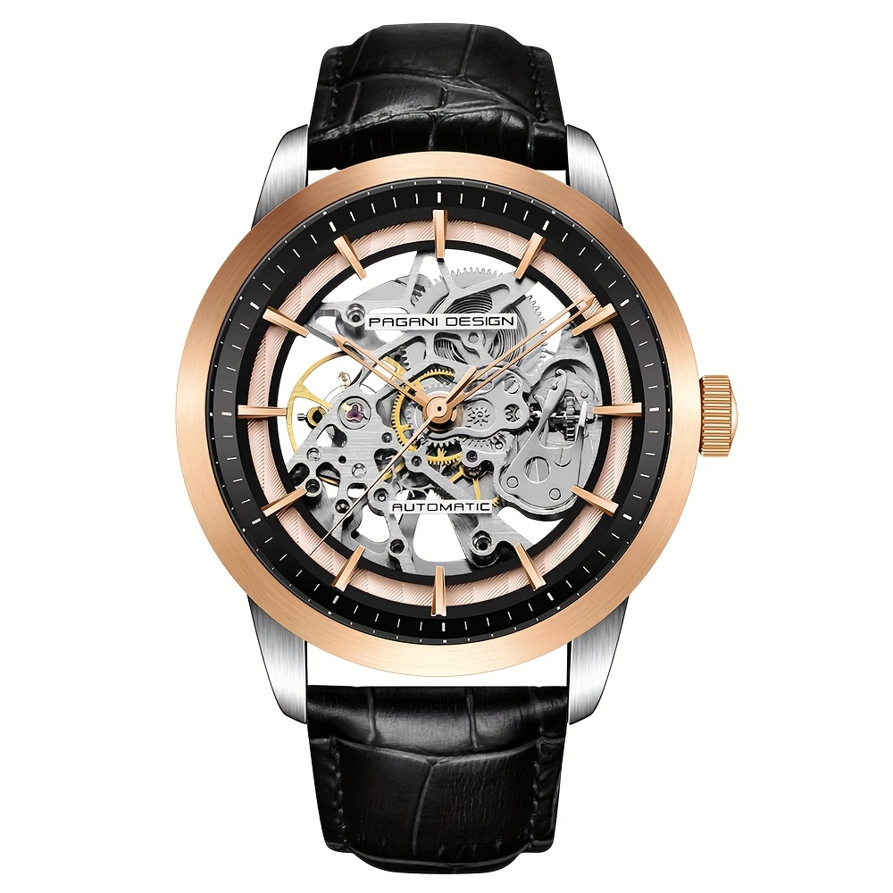 TEMU Design Men's Watch Automatic Mechanical Watch Steel Fashion Wristwatch Skeleton Watch Gift Idea