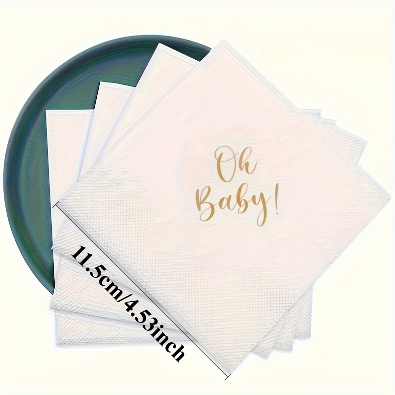 TEMU 100pcs/set "oh Baby!" Themed Napkins, Folded Size 11.5cm/4.53in, Party Napkin Decoration, Holiday Gift, Girlfriend Gift, Party Gift, Disposable